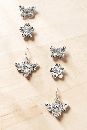 FLORAL BEE BUTTERFLY POST EARRING SET