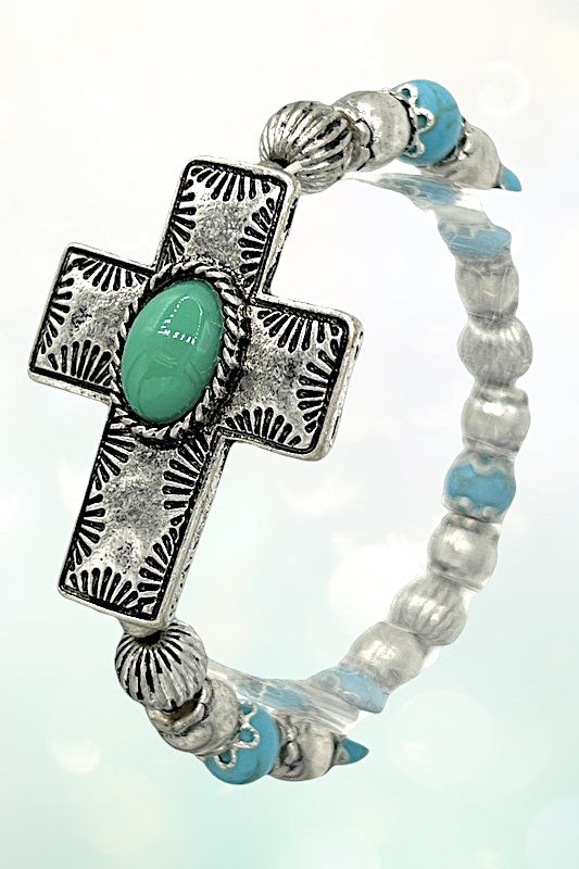 TQ Gem Accent Detailed Cross Stretch Bracelet