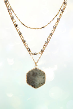 LAYERED HEXAGON PENDANT BEADED NECKLACE SET
