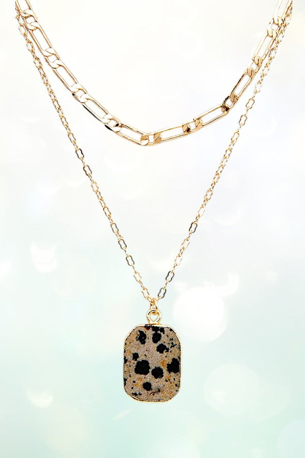 GEM PENDANT DOUBLE ROW NECKLACE SET