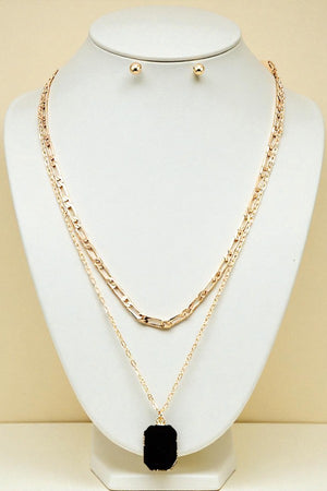 GEM PENDANT DOUBLE ROW NECKLACE SET