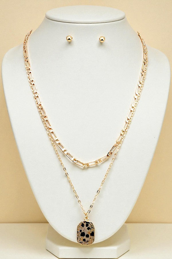 GEM PENDANT DOUBLE ROW NECKLACE SET