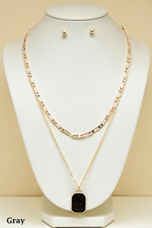 GEM PENDANT DOUBLE ROW NECKLACE SET