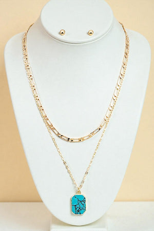 GEM PENDANT DOUBLE ROW NECKLACE SET