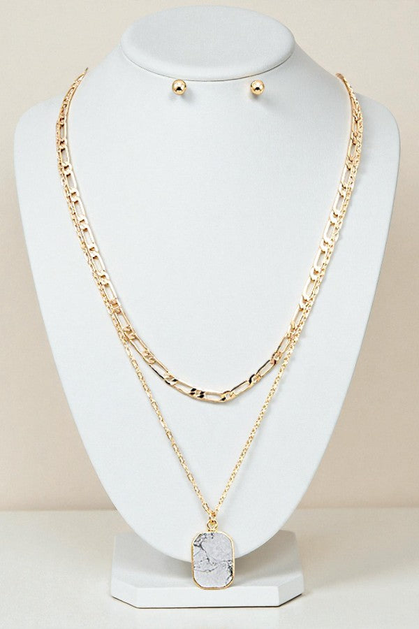 GEM PENDANT DOUBLE ROW NECKLACE SET