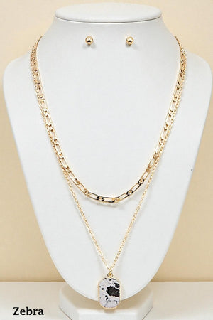 GEM PENDANT DOUBLE ROW NECKLACE SET