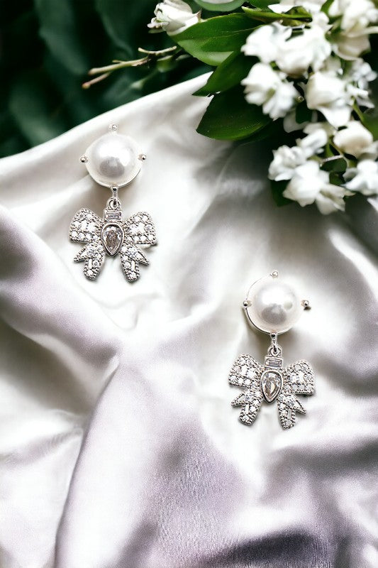 Pearl Bow Link Drop Earring