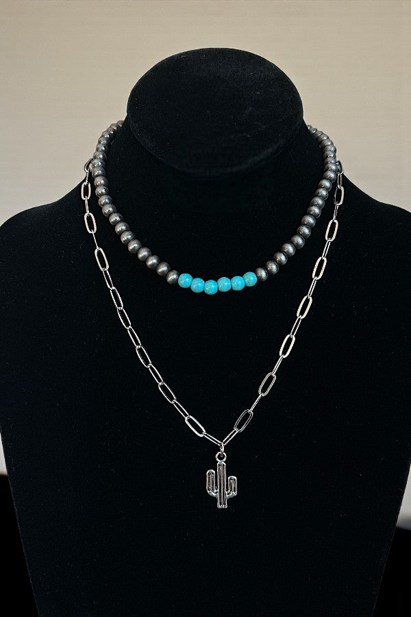 CACTUS TQ NAVAJO PEARL BEAD LAYERED NECKLACE