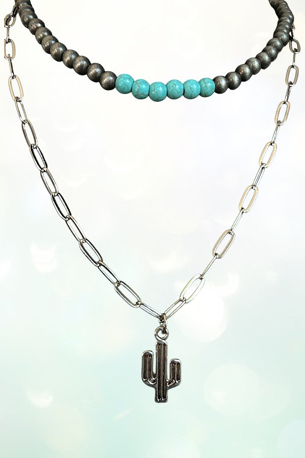 CACTUS TQ NAVAJO PEARL BEAD LAYERED NECKLACE
