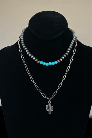 CACTUS TQ NAVAJO PEARL BEAD LAYERED NECKLACE