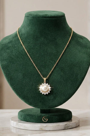 CZ STONE PEARL FRAME PENDANT NECKLACE