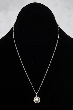 CZ STONE PEARL FRAME PENDANT NECKLACE