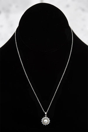 CZ STONE PEARL FRAME PENDANT NECKLACE