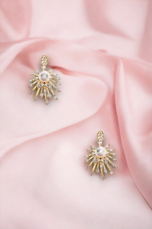 Cubic Zirconia Pearl Spike Post Earring