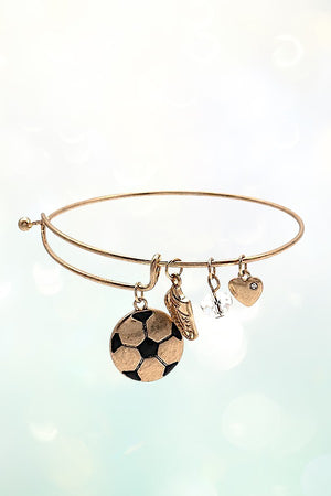 SOCCER CHARMS DANGLE BANGLE BRACELET