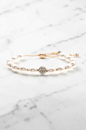 RHINESTONE ORB ACCENT PEARL LINK BRACELET