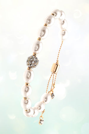 RHINESTONE ORB ACCENT PEARL LINK BRACELET