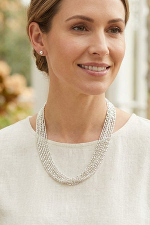 MULTI CHAIN BEAD NECKLACE AND BALL BEAD STUD EARRING SET