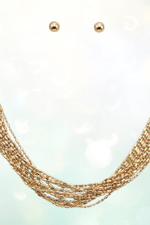 MULTI CHAIN BEAD NECKLACE AND BALL BEAD STUD EARRING SET
