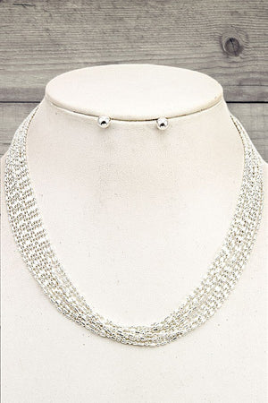 MULTI CHAIN BEAD NECKLACE AND BALL BEAD STUD EARRING SET