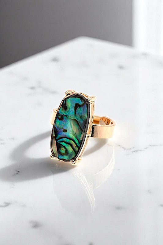 FRAMED OVAL STONE CUFF RING