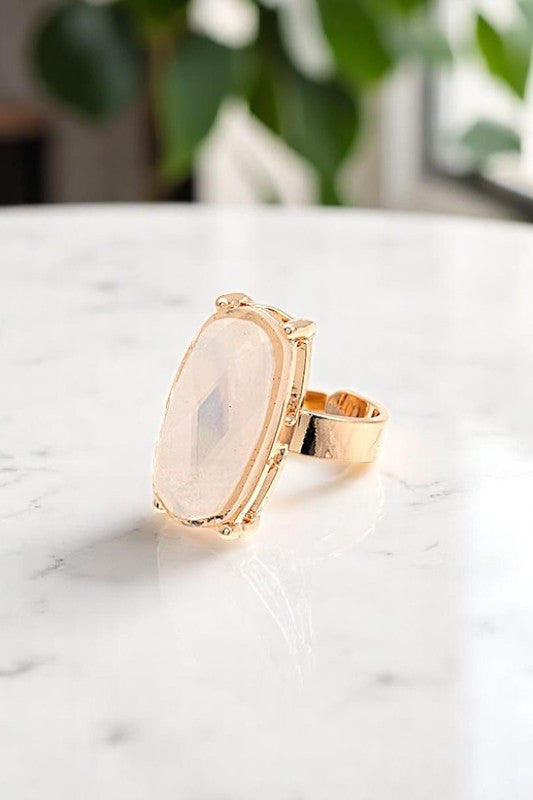 FRAMED OVAL STONE CUFF RING
