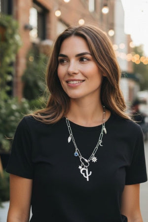 WESTERN THEME MIX PENDANTS AND CHARMS DANGLE CHAIN NECKLACE
