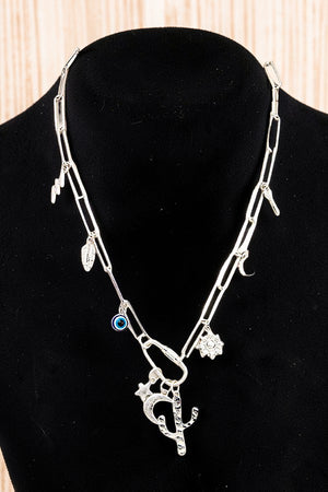 WESTERN THEME MIX PENDANTS AND CHARMS DANGLE CHAIN NECKLACE