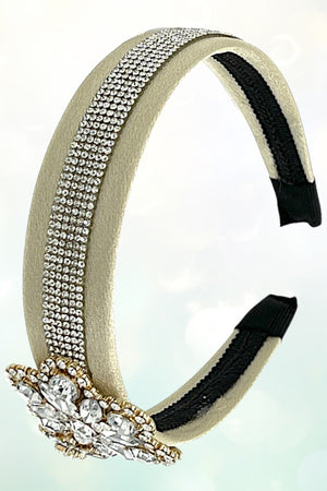CRYSTAL RHINESTONE PAVE FLORAL ACCENT HEADBAND