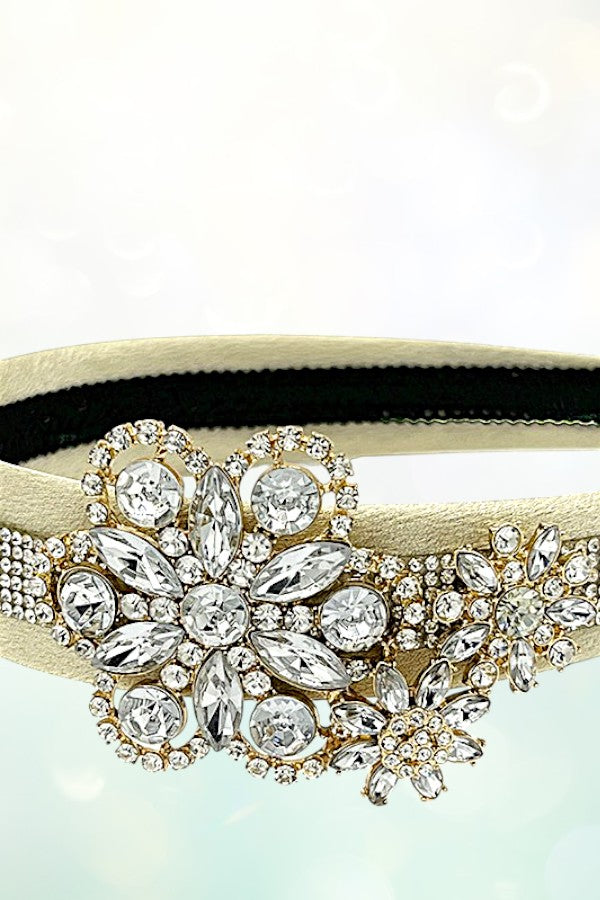 CRYSTAL RHINESTONE PAVE FLORAL ACCENT HEADBAND
