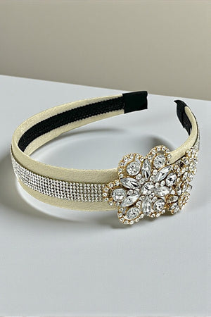 CRYSTAL RHINESTONE PAVE FLORAL ACCENT HEADBAND