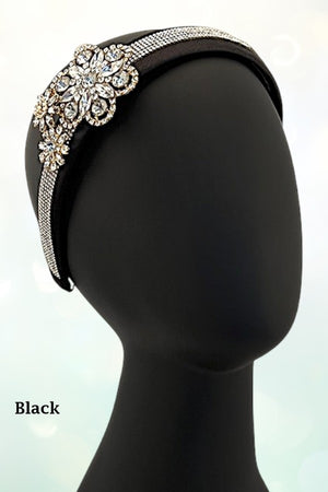 CRYSTAL RHINESTONE PAVE FLORAL ACCENT HEADBAND