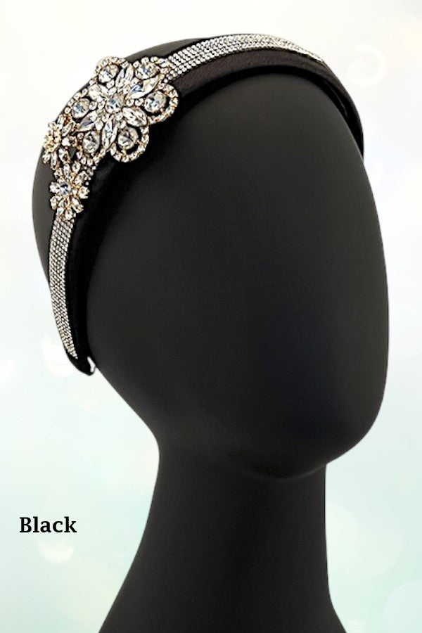 CRYSTAL RHINESTONE PAVE FLORAL ACCENT HEADBAND