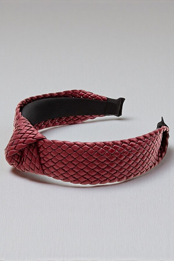 WOVEN FAUX LEATHER KNOT ACCENT HEADBAND
