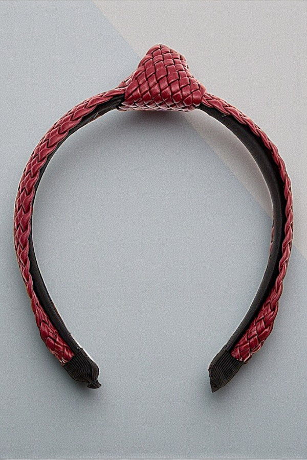 WOVEN FAUX LEATHER KNOT ACCENT HEADBAND