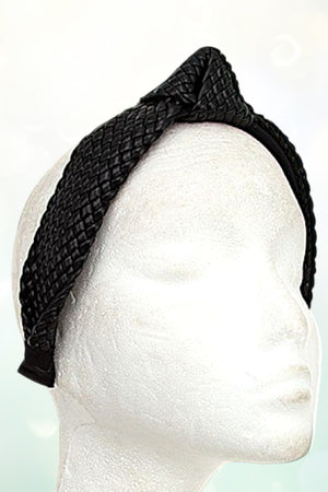 WOVEN FAUX LEATHER KNOT ACCENT HEADBAND