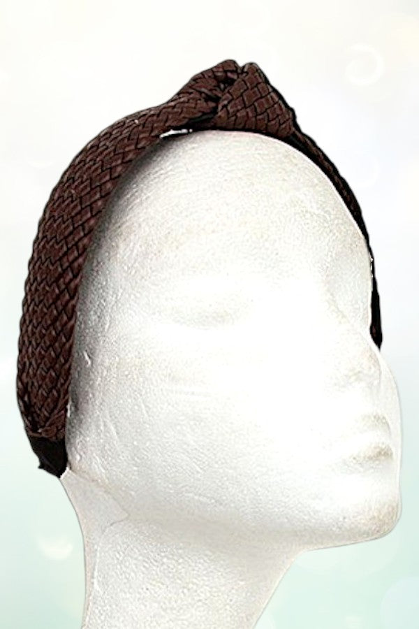 WOVEN FAUX LEATHER KNOT ACCENT HEADBAND