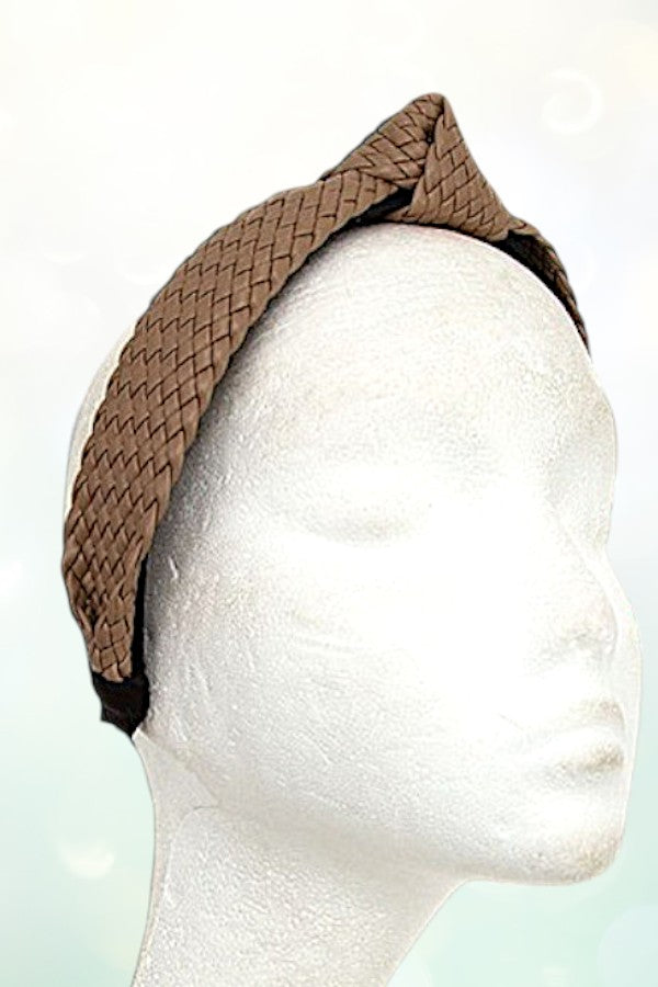 WOVEN FAUX LEATHER KNOT ACCENT HEADBAND