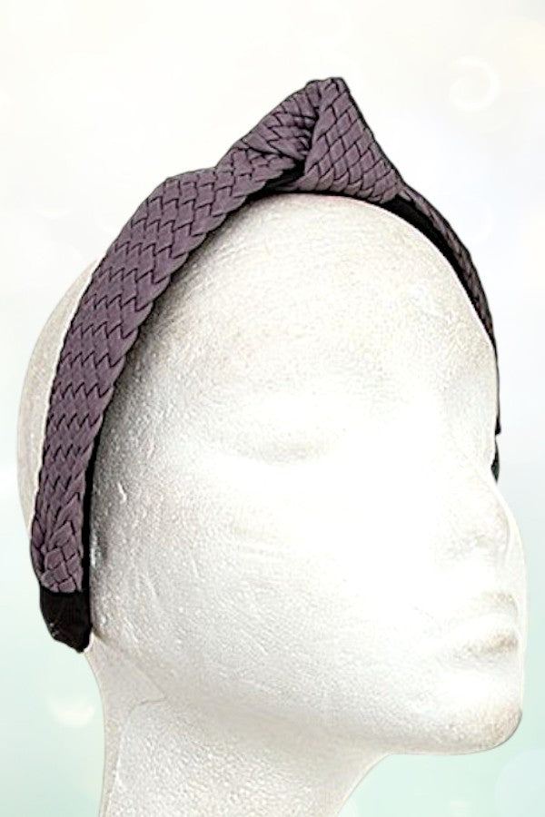 WOVEN FAUX LEATHER KNOT ACCENT HEADBAND