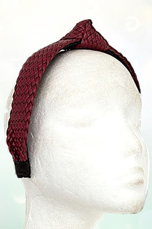 WOVEN FAUX LEATHER KNOT ACCENT HEADBAND