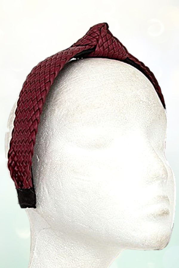 WOVEN FAUX LEATHER KNOT ACCENT HEADBAND