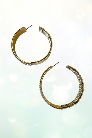 ONE SIDED RHINESTONE PAVE WIDE BAND HOOP EARRINGS