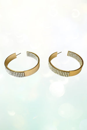 ONE SIDED RHINESTONE PAVE WIDE BAND HOOP EARRINGS