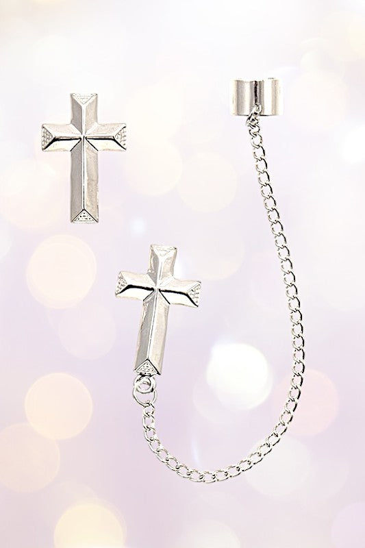 CROSS ACCENT CHAIN EAR CUFF