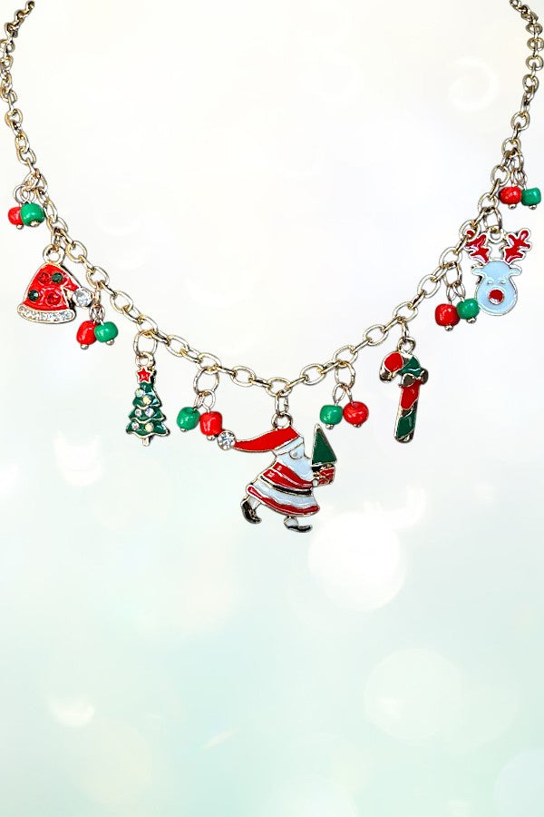 CHRISTMAS THEME MULTI CHARM DANGLE NECKLACE