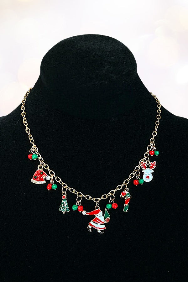 CHRISTMAS THEME MULTI CHARM DANGLE NECKLACE