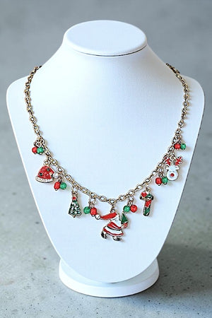 CHRISTMAS THEME MULTI CHARM DANGLE NECKLACE