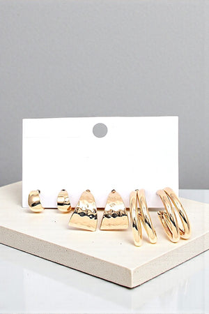 HAMMRED MIX SEMI HOOP 3 PAIR EARRING SET