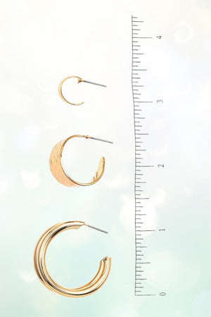 HAMMRED MIX SEMI HOOP 3 PAIR EARRING SET