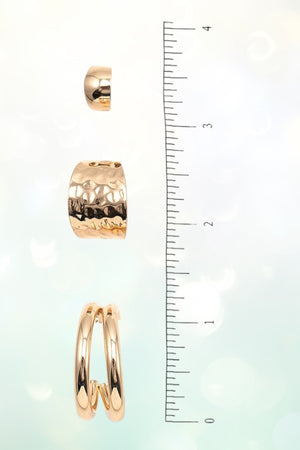 HAMMRED MIX SEMI HOOP 3 PAIR EARRING SET